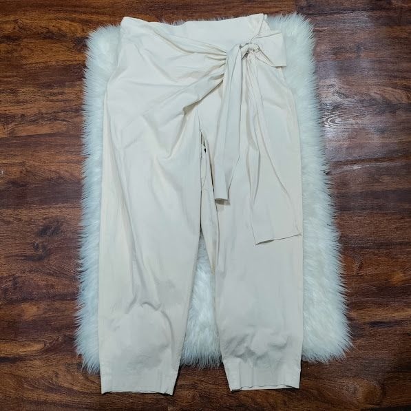 Zara Womens XL High Waisted Tapered Leg Capri Trousers Pants Cream Off White  thumbnail 3