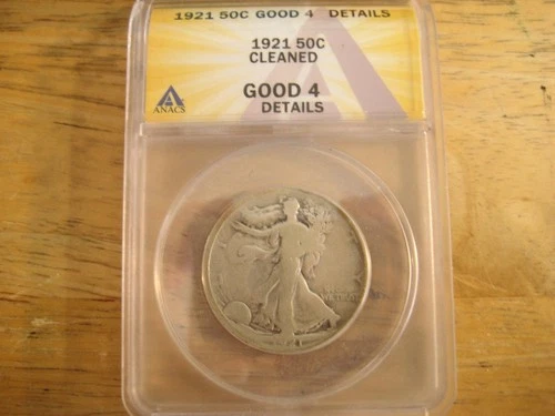 1921 ANACS GOOD 4 DETAILS CLEANED WALKING LIBERTY HALF DOLLAR, RARE DATE!
