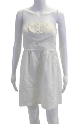 Tibi Womens Cotton Strapless Sleeveless Zippered Mini Dress White Size 6