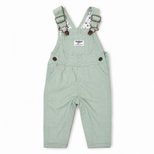 OshKosh B gosh Floral Lined Canvas Overalls 6M Green Bib Carpenter Adjustable