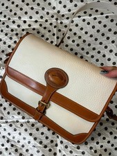 VINTAGE 90s RARE Dooney  Bourke All Weather Leather Surrey Bag - Tan  Ivory
