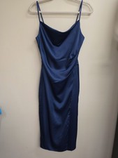 NWT Inmod Los Angeles Blue Satin Midi Dress Size Small Cowl Neck Slip Cocktail