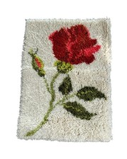Vintage Latch Hook Wall Hanging Complete - Red Rose