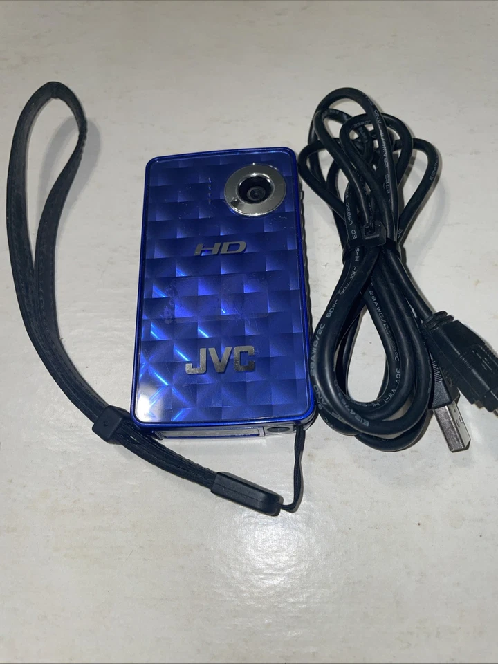 JVC GC-FM1 Camcorder -  Blue Ice- Tested W/ Charging Cord Memory Card - Image 2 of 2
