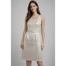 White House Black Market Ivory Metallic Jacquard Dress  Size 8