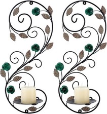 PH PandaHall Schwarz Eisen Wand Kerzen Wandleuchter Set von 2, Vintage Teelicht