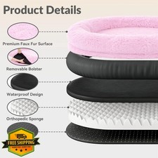 Human Dog Bed 78'' Foldable Giant Faux Fur Washable Pink