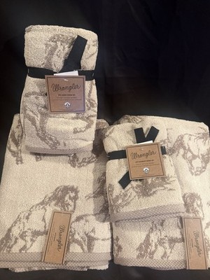 Wrangler Horse Reversible Design Bath Brown/Beige NWT 6 Piece Towels Set