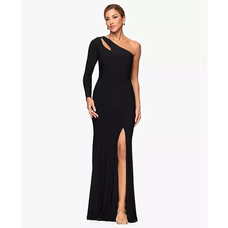 xscape evening dresses The Shoulder Dress Gown Xscape Women's Printed One-Shoulder Long Dress Green Multi 14 adorned with intricate soutache lace for a refined and graceful look. Teal Xscape Evening Dress, Long