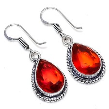 Red Garnet Gemstone 925 Sterling Silver Jewelry Earrings Size 1.30" For Gift