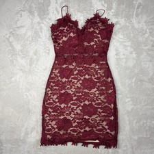Windsor Burgundy Lace Midi Dress Women’s Medium  Spaghetti Strap Scalloped Hem