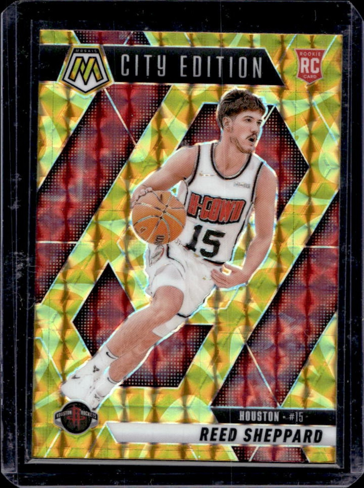 2024-25 Mosaic Reed Sheppard RC Reactive Yellow City Edition #276 Rockets