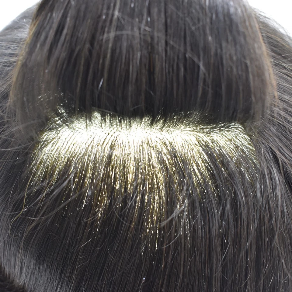 Full Poly Skin Mens Toupee Injected PU Human Hair Toupee Replacement Wig for Men - Image 2 of 4