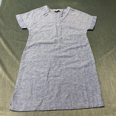 M&S Collection Womens Dress Size 14 Blue Short Sleeve V-Neck Shift Mini Chambray