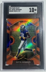 2020 PANINI SELECT JUSTIN JEFFERSON RC CONCOURSE ORANGE PRIZM 37/49 SGC 10 GM