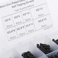 640Pcs Pan Head Tapping Screws Set Black Cross Fastener Assortment Kit✈