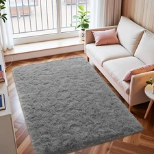 3x5 Grey Area Rugs for Living Room, Super Soft Fluffy Rug with Non-Slip Backi...