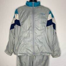 Men’s Vintage 80s 90s ADIDAS Full Shell Suit Tracksuit Jacket Grey Blue Teal (L)