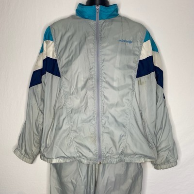 Men's Vintage 80s 90s ADIDAS Full Shell Suit Tracksuit Jacket Grey