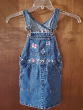 VTG Arizona Jean Co. 6 Denim Overall Dress Floral Embroidered Jumper Bib-Pocket