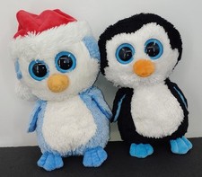 Lot Of 2 Ty Beanie Boo Waddles Penguin Fairbanks Blue Penguin 9" Plush Solid Eye