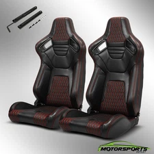 Unversal Main Black PVC +Red stitching Leather Left/Right Racing Seats Slider