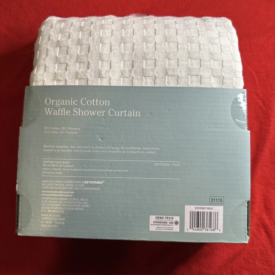 Cortina de Ducha Haven, Cortina de Ducha Gofre Algodón Orgánico, 72" x 72" Coco Foto 3 de 4