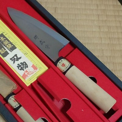 Unused Deba knife, made by Sakai Takemori, Sakai knife, forged steel.