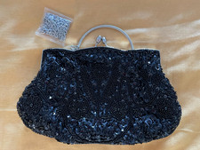 Women Beaded Sequin Design Flowers Evening Wedding Clutch Handbag Purse Vinta...