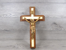 VTG Wooden Crucifix Cross Sick Call Last Rites W/Candles & Holy Water Bottle 14"