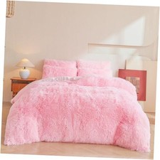Fuzzy Fluffy Duvet Cover Set, Ultra Soft Faux Fur Shaggy Girls Twin Pink