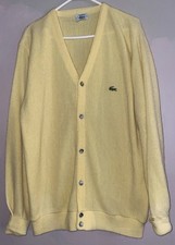 Izod Lacoste Vintage Men’s Yellow Cardigan Orlon Sweater Made In USA Size Large