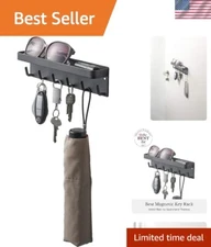 Sleek Magnetic Key and Mail Organizer - Wall-Mount Steel Rack in Modern Black