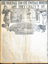 Página de características de periódico de 1904 - Fanático del béisbol o rooter de fútbol americano, ¿están locos?