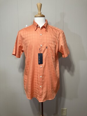 NWT! Men's ''Axis'' Button Front Short Sleeve 100% Cotton Coral Camp Shirt Large
