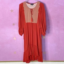 GiGio USA Rust Orange Ruffle Hem Puff Sleeve Boho Dress Women’s Size Medium