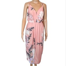 White closet Floral dress peach pink size 8-10 w" pockets open back wrap design