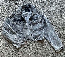 All Saints Cropped Denim Jacket In Acid Wash Grey Size S