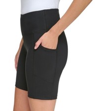 DKNY Sport Black Logo High Waist Bike Shorts Medium