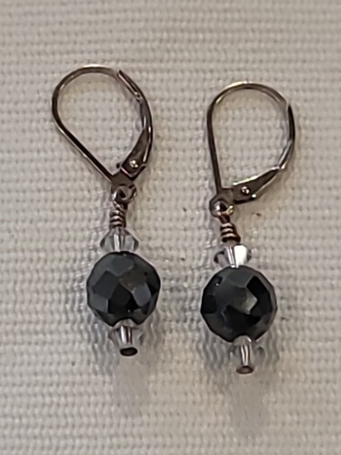 Perlen Ohrringe Handarbeit Sterling Silber 925 dunkelgrau Kristall facettierte Perlen - Bild 1 von 19