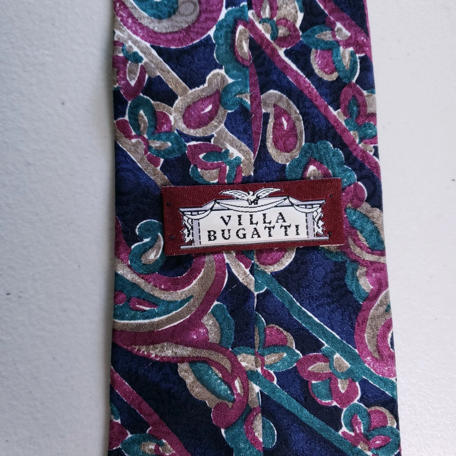 Villa Bugatti Tie Paisley Floral Bold Striped Pattern Blue Pink Classic image 3