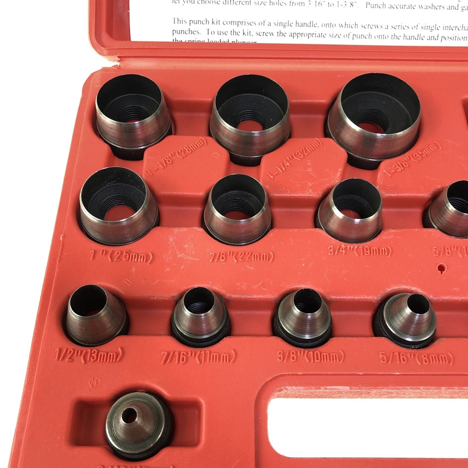 Juego de herramientas perforadoras huecas de 13 piezas para cuero y junta 3/16" - 1-1/4" afiladas Foto 2 de 4