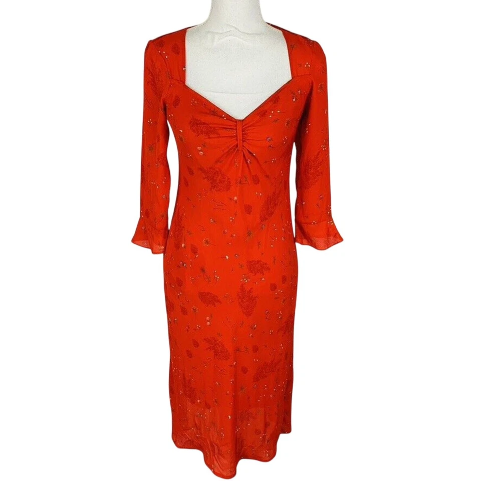 Jonathan Martin Womans Sz 7 Red Floral Dress V Neck Dress Lined 3/4 Sleeve Y2K - Image 2 of 4