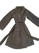 Pottery Barn Robe Unisex Small Charcoal Gray Cozy Knit Long Sleeve Tie Waist