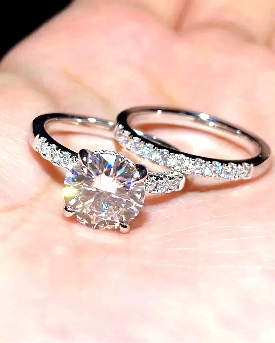 3.5Ct Lab Created Round Cut Wedding Diamond Bridal Ring Set 14KWhite Gold Plated