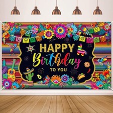 Mexican Fiesta Themed Happy Birthday Backdrop Mexico Cinco De Mayo Party Deco...