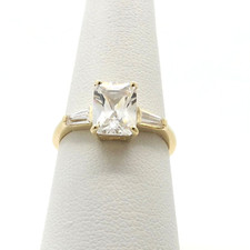 Solid 10k Gold Cubic Zirconia cz Engagement Ring Emerald Cut Setting sz6.75 New