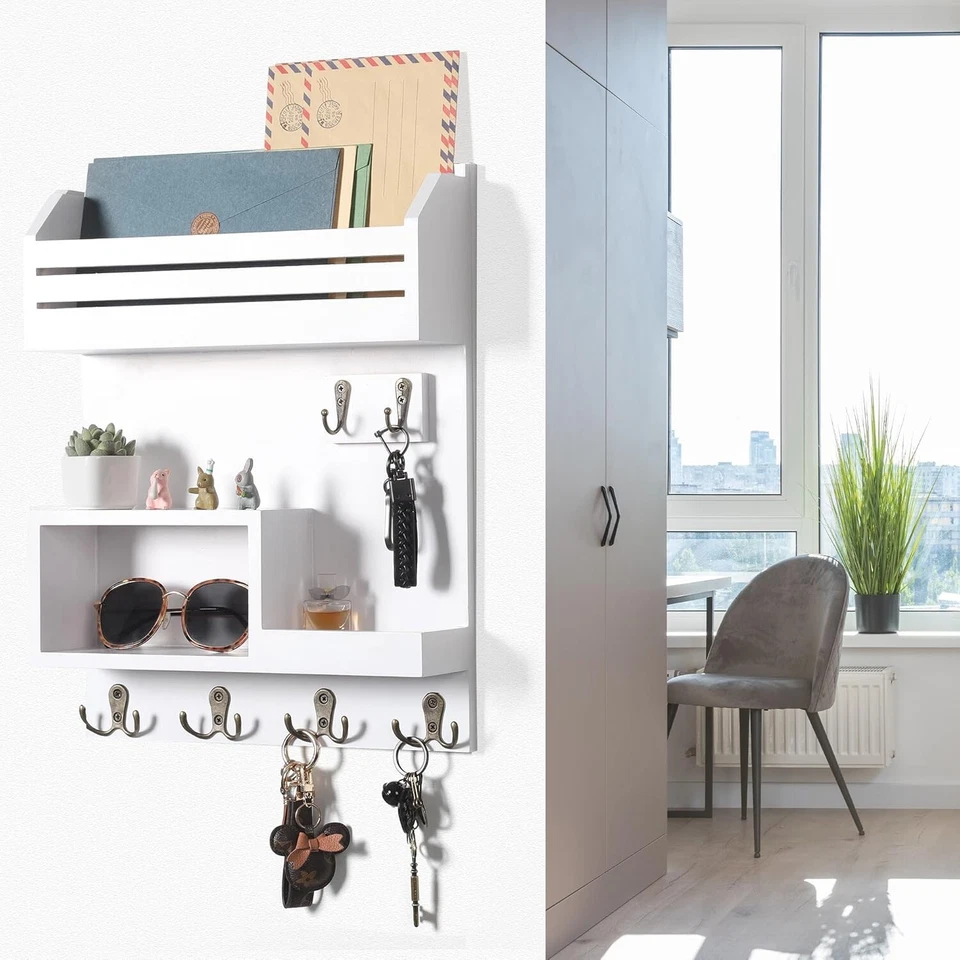 Key Holder for Wall, Wall Mounted Mail Organizer with 6 Metal Key Hooks, Key ... - Image 3 of 4