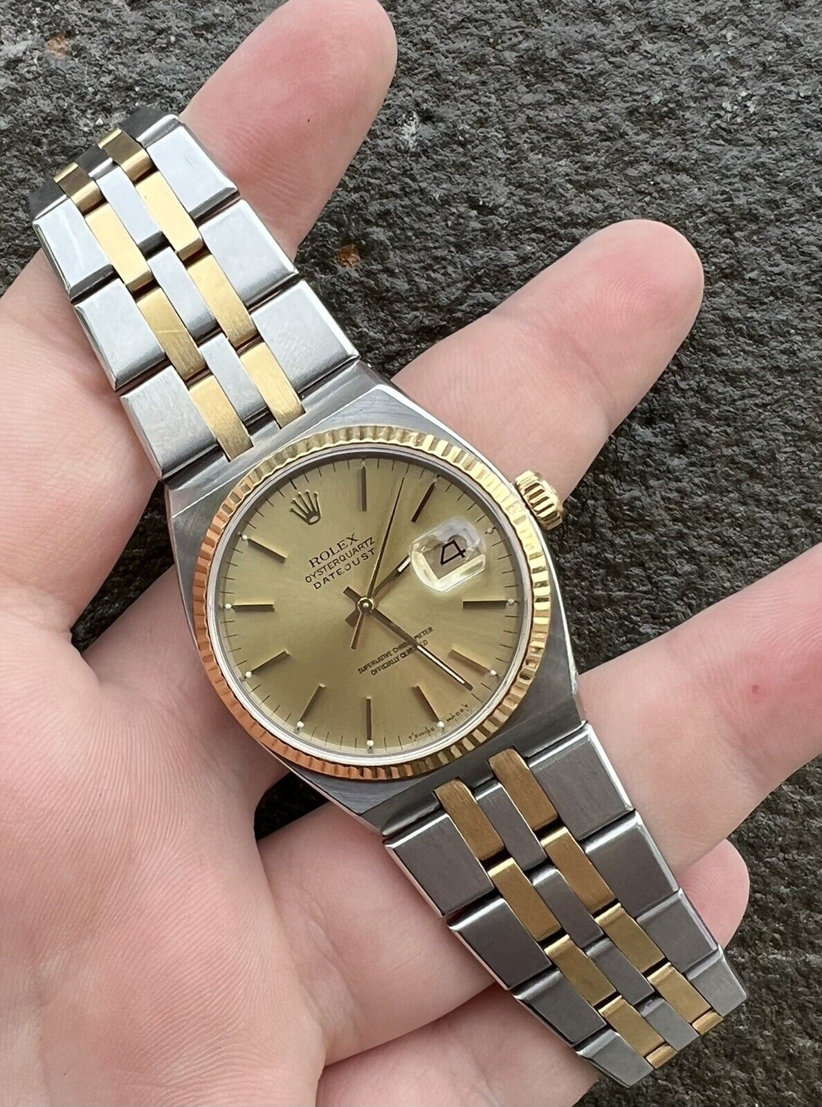 Rolex Oysterquartz Datejust Two-Tone Gold Stainless Watch 17013 1985 Quartz