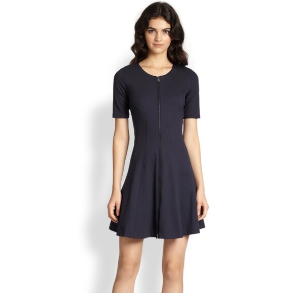 THEORY BONBI ZIP FRONT FIT & FLARE NAVY DRESS sz 4 | eBay